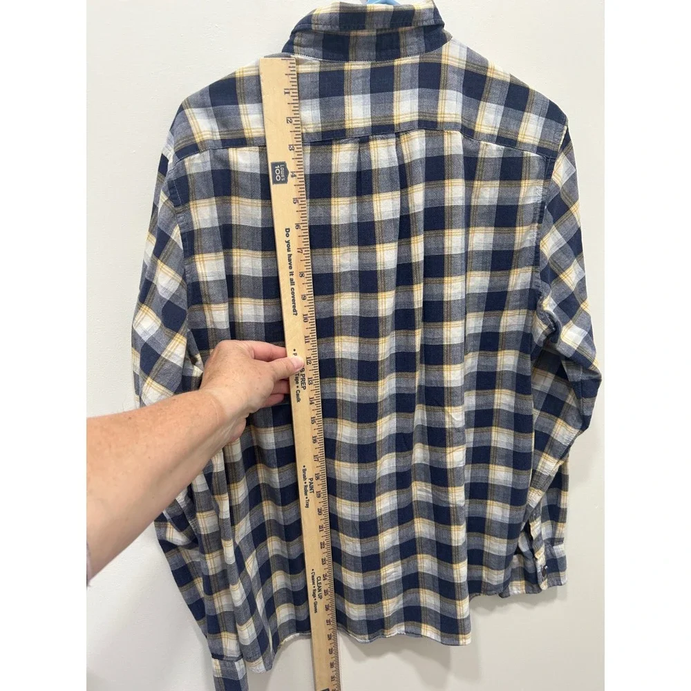 J.Crew Homespun Slim Fit Plaid Button Down‎ Shirt Mens Large Navy Blue Yellow